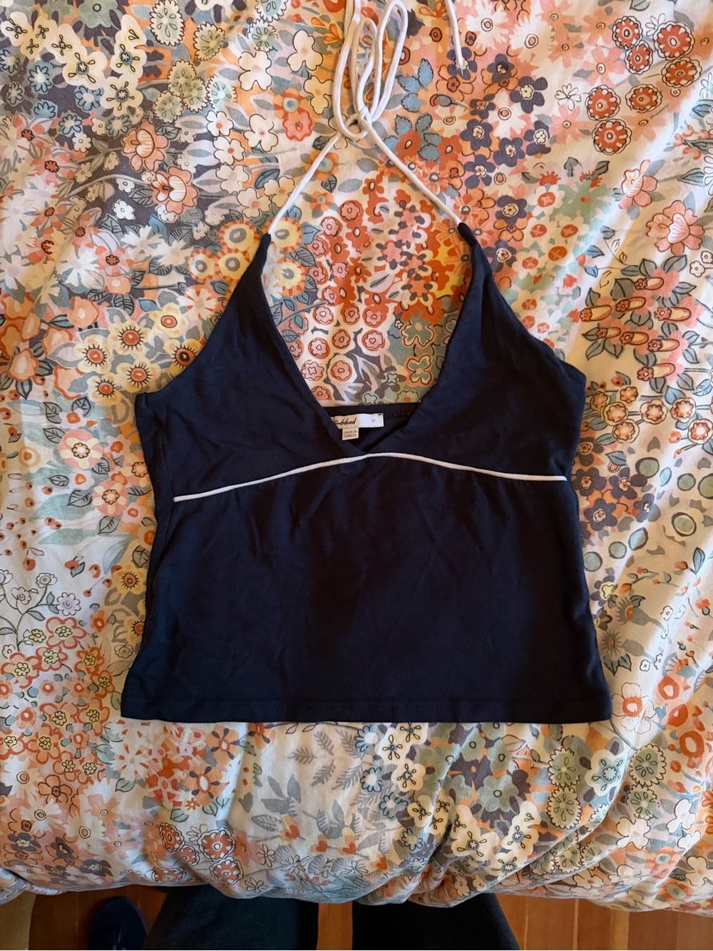 Navy Halter-Style Camisole with White Trim